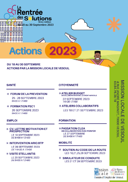 Actions Rentrée des Solutions 2023 Actions Rentrée des Solutions 2023 - Mission Locale de Vesoul